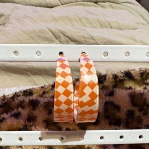 Checkered Orange Hoop Earrings